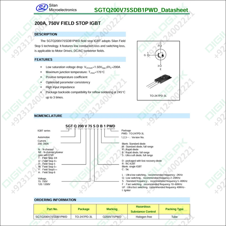 Siliconix IGBT datasheet with technical specifications and diagrams