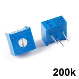 200k Variable Resistor 3386 Single Turn Trimmer Potentiometer - shown as two blue square components with white adjustment screws and three metal pins.