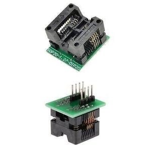 200mil SOP8 Socket To DIP8 IC Programmer Adapter Soic8 EEPROM Flash - two views of a green circuit board with a black socket and pin connectors.