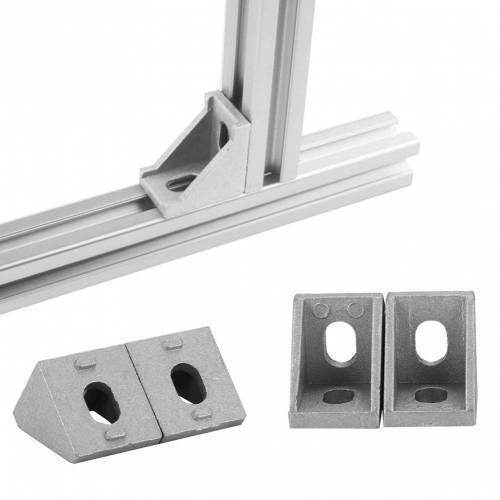 2020 Aluminum Profile l Bracket Corner Bracket - one bracket mounted on an aluminum extrusion and three loose brackets on a white background.