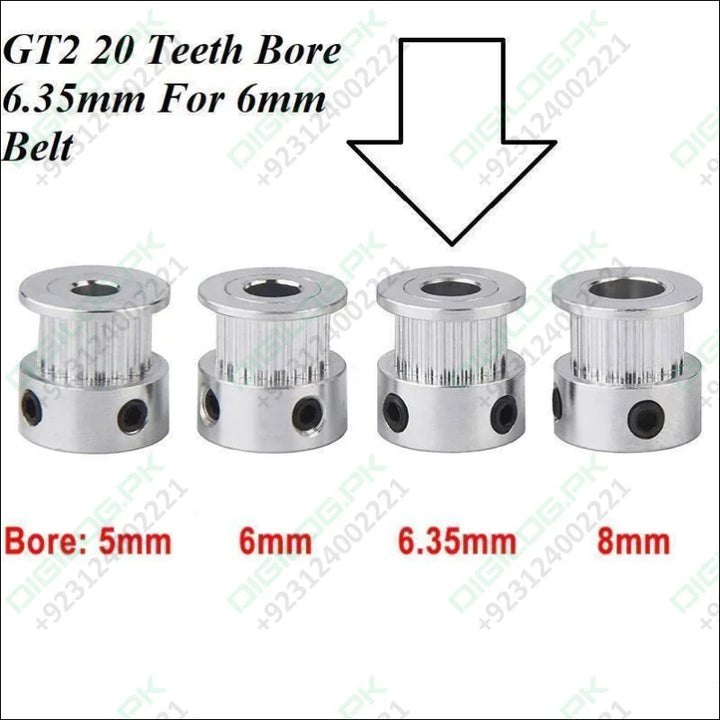 GT2 20 Teeth Timing Pulley Bore 6.35mm Shaft Aluminum