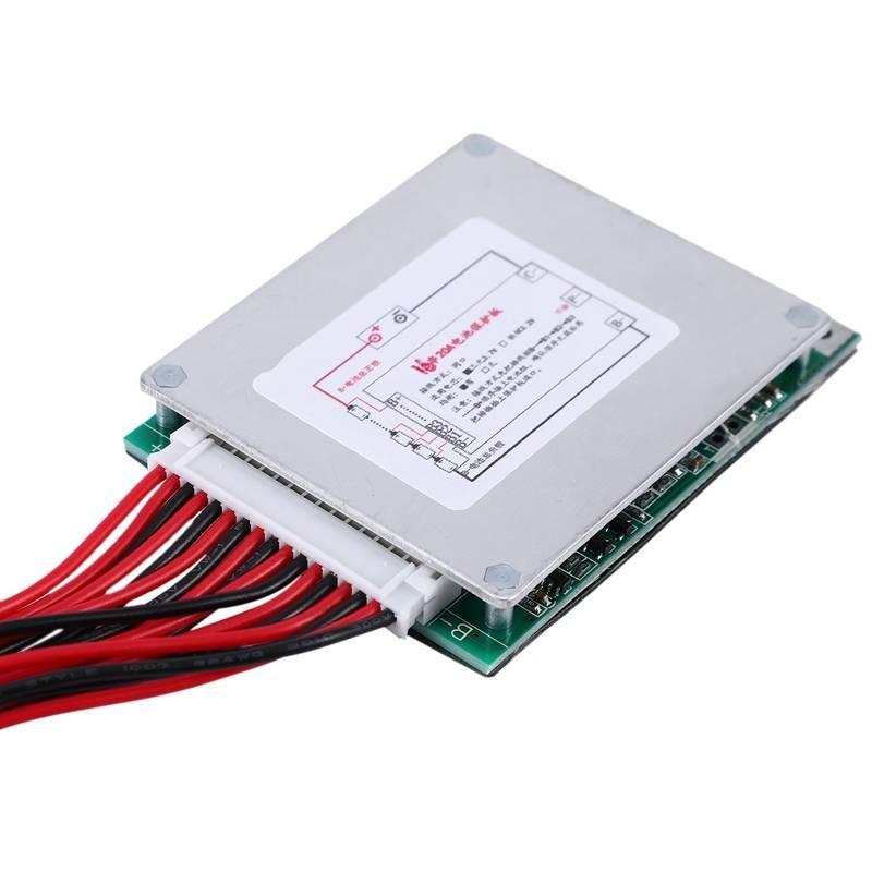 20A 16S 60V BMS 18650 Lithium Li Polymer Protection Board BMS With Heatsink For E-bike Electric Scooter - a silver rectangular heatsink, a white multi-pin connector, and a bundle of red and black wires.