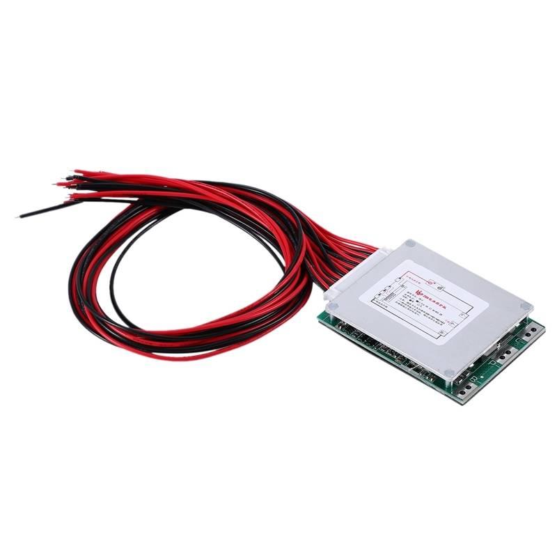 20A 16S 60V BMS 18650 Lithium Li Polymer Protection Board BMS With Heatsink For E-bike Electric Scooter - a rectangular circuit board with a silver heatsink and a bundle of red and black wires.