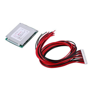 20A 16S 60V BMS 18650 Lithium Li Polymer Protection Board BMS With Heatsink For E-bike Electric Scooter - a square circuit board with a silver heatsink and an attached multi-wire harness with a white connector.