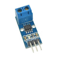 20A Range Current Sensor Module ACS712 - a blue circuit board, a two-pin screw terminal, an integrated circuit, and a three-pin header connector.