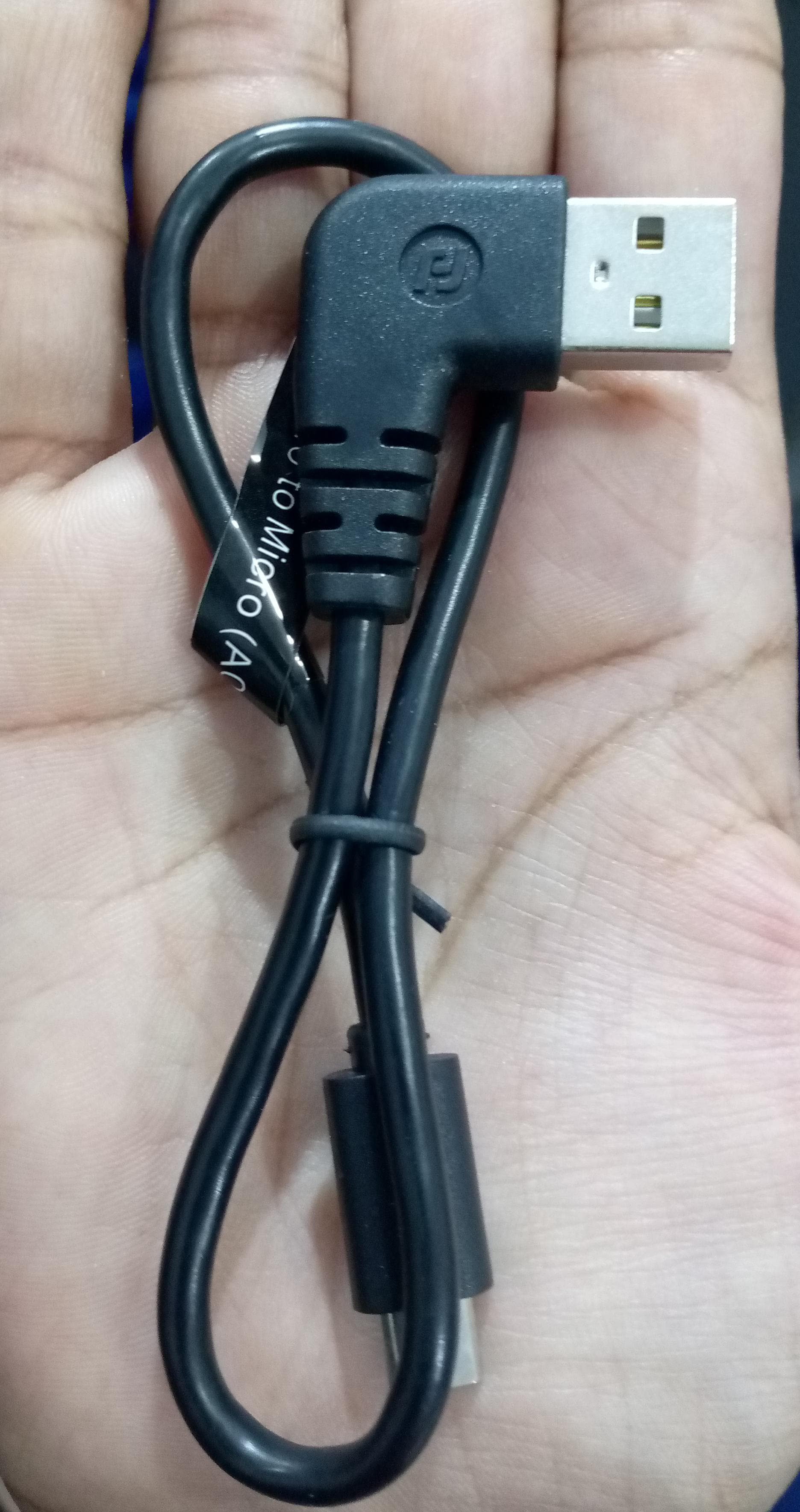 20cm High Quality Micro USB Cable For Programming Nodemcu Wemos D1 ESP32 - a black USB-A to micro-USB cable with a right-angle connector held in a hand.