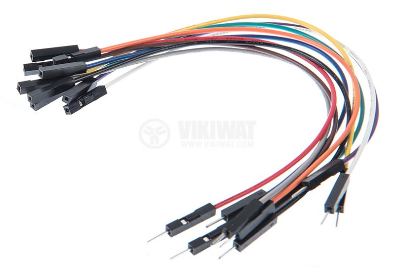 20cm Pin To Hole 1 Pin Jumper Wire Dupont Line Arduino Male To Female - a bundle of multi-coloured wires with black male pins on one end and female connectors on the other.