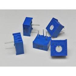 20k 3386 Single Turn Variable Potentiometer Trimmer Resistor - shown as a group of five small blue square components with metal pins and white adjustment screws.