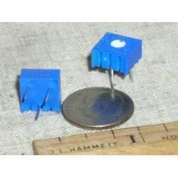 20k 3386 Single Turn Variable Potentiometer Trimmer Resistor - shown as two small blue square components with adjustment screws, placed next to a coin.