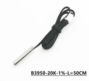 20k NTC Thermistor Temperature Sensor - a silver cylindrical metal probe attached to a black wire with a white connector at the end.