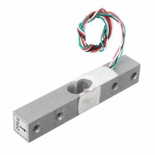 20kg Range Weighing Sensor Load Cell Sensor For Electronic Yzc-133 - a silver metal bar with a central cutout, white adhesive, and four multi-colored wires.