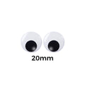 20mm Googly Eyes (12pcs) - two circular plastic eyes with black pupils on a white background with the text 20mm printed below them.