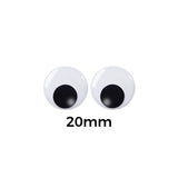 20mm Googly Eyes (12pcs) - two circular plastic eyes with black pupils on a white background with the text 20mm printed below them.