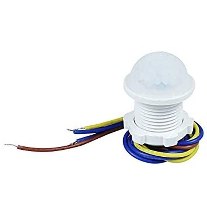 20mm Motion Sensor Light Switch - shown as a white, dome-shaped sensor head with a threaded body and three attached colored wires.