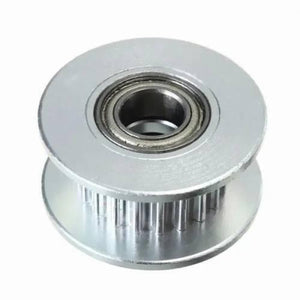 20T 5mm Bore 6mm Belt GT2 Timing Belt Idler Pulley With Bearing For 3d Printer - a silver, circular, toothed metal pulley with a central ball bearing.