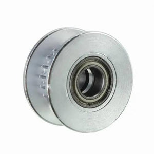 20T 5mm Bore 6mm Belt GT2 Timing Belt Idler Pulley With Bearing For 3d Printer - a silver-colored, circular metal pulley with a central ball bearing.