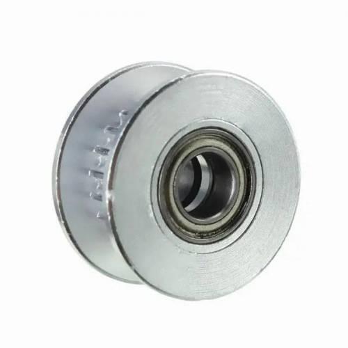 20T 5mm Bore 6mm Belt GT2 Timing Belt Idler Pulley With Bearing For 3d Printer - a silver-colored, circular metal pulley with a central ball bearing.