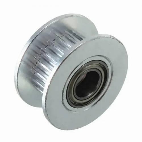 20T 5mm Bore 6mm Belt GT2 Timing Belt Idler Pulley With Bearing For 3d Printer - a silver metal toothed pulley with a central ball bearing, shown in a close-up view.
