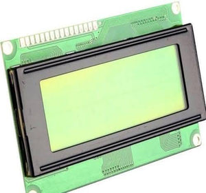20x4 Green JHD204A Character LCD Display - a rectangular green screen module with a black bezel and a row of pin connectors on the circuit board.