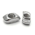 20XM4 T Nut Sliding T Nut Hammer Drop In Nut Fasten Connector M4 Series - two silver-colored metal T-nuts shown from different angles on a white background.