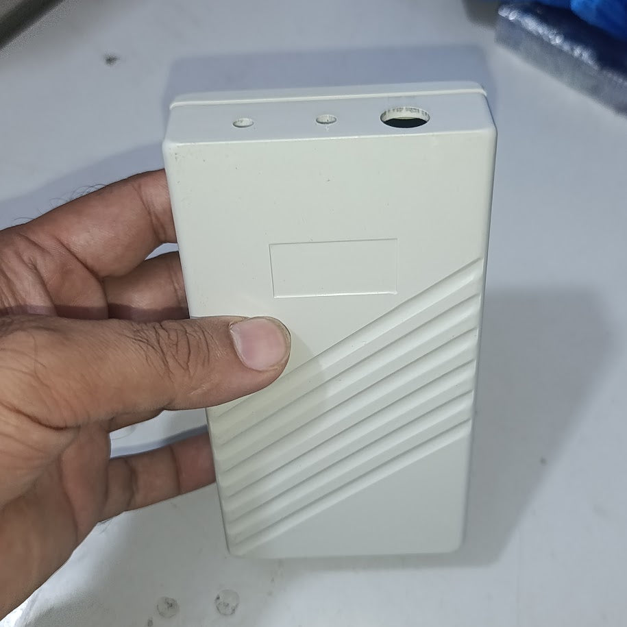 21700 18650 6x Cell Power Bank Case For WiFi Router And Other Devices - shown as a beige rectangular plastic housing with three top-mounted ports.