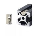 21mm x 13mm x 7mm M8 T Nut, Roll Ball Elastic Nuts For 4040 - shown as a silver metal nut next to a black aluminum extrusion profile with one nut inserted.