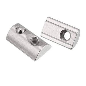 21mm x 13mm x 7mm M8 T Nut, Roll Ball Elastic Nuts For 4040 - two silver-colored metal T-nuts with threaded holes and spring-loaded ball bearings.