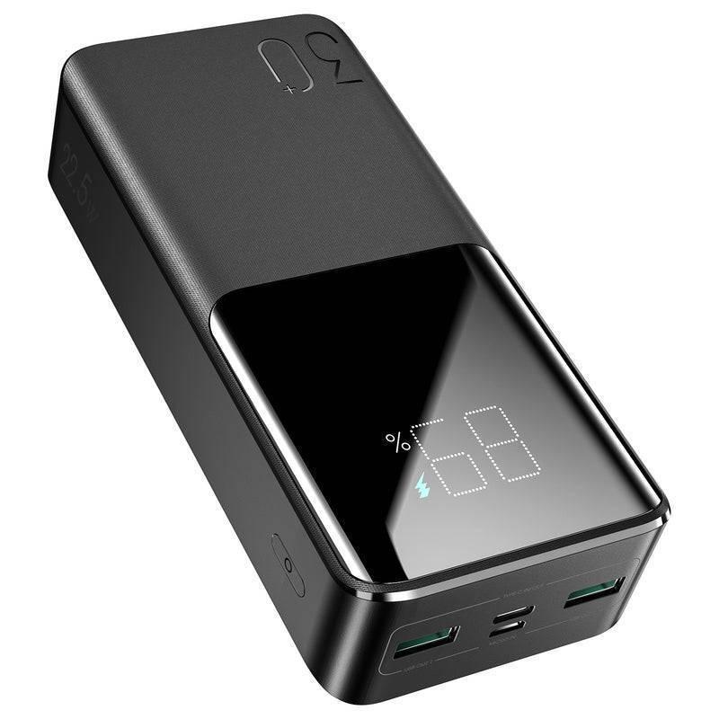 22.5W 30000mAh Power Bank 2 Inputs + 3 Output Power Bank LED Display Pd 3.0 Qc 3.0 - a black rectangular portable charger with a digital LED display showing 68%, side power button, and multiple output ports.