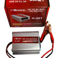 220-watt Power Inverter 12V To 220W - Compact DC To AC Mini UPS Price - a silver metal inverter unit with red labeling, its red retail box, and attached red and black battery clips.