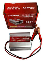 220-watt Power Inverter 12V To 220W - Compact DC To AC Mini UPS Price - a silver metal inverter unit with red labeling, its red retail box, and attached red and black battery clips.