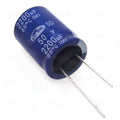 2200uF 50V Best Quality Electrolytic Capacitor - a blue cylindrical electronic component with two metal leads extending from its black base.