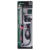 220V 100W Soldering Iron - its original retail blister packaging, featuring a black and red handle, a metal tip, and an attached power cord.