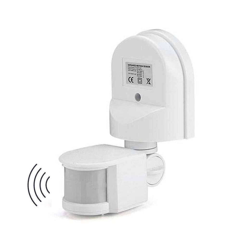 220V Automatic Infrared PIR LED Motion Sensor Detector Switch - a white wall-mounted motion sensor with an adjustable head and a cylindrical lens.