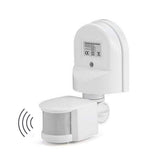 220V Automatic Infrared PIR LED Motion Sensor Detector Switch - a white wall-mounted motion sensor with an adjustable head and a cylindrical lens.