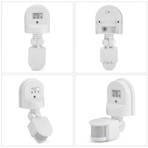 220V Automatic Infrared PIR LED Motion Sensor Detector Switch - shown in a four-panel composite view from various angles, displaying its white plastic body.