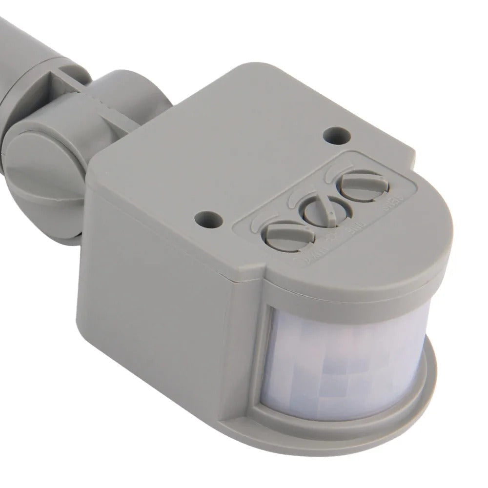 220V Automatic Infrared PIR Motion Sensor - a grey plastic motion detector featuring an adjustable sensor head with three control knobs on the top.