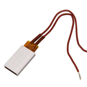 220V PTC 270C Heating Element Heater Thermostat Heater Plate - a rectangular silver-coloured metal heating block with two red wires attached.