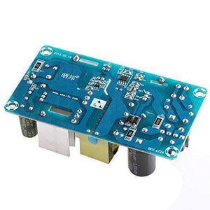 220VAC-24VDC Switching Power Supply Board - the blue underside of the circuit board with visible capacitors, a transformer, and a heat sink.