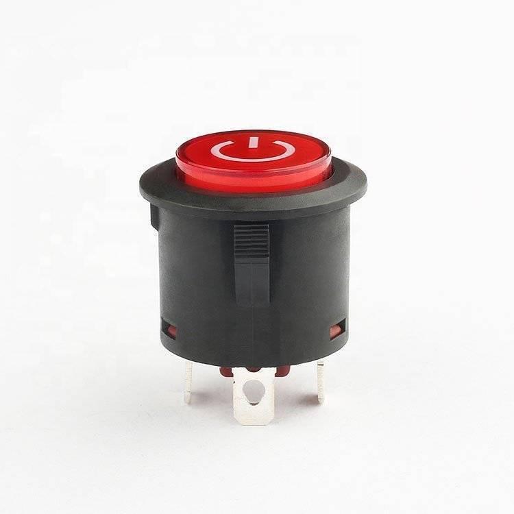 22mm Red LED Power Button Switch 12V Autolock Power Button Push Button On/off Switch Auto Replacement - black push-button switch with a red top featuring a white power symbol and three metal terminals at the base.