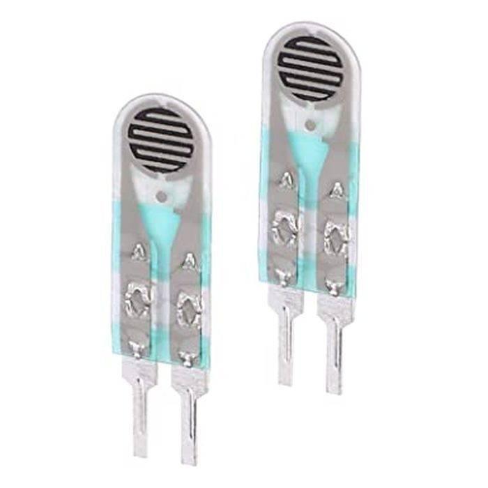 22MMX8MM Force Sensor Fsr Piezo Pressure Transducer - two thin, rectangular, light-blue and silver sensors with circular sensing pads and pins.