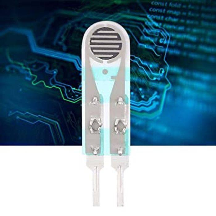 22MMX8MM Force Sensor Fsr Piezo Pressure Transducer - a thin, light blue rectangular sensor with a circular black patterned sensing area and two pins.