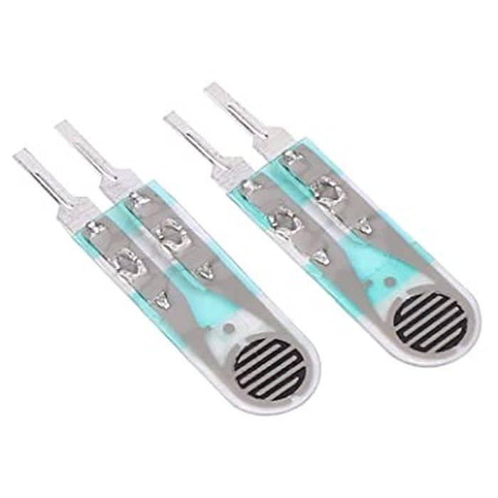22MMX8MM Force Sensor Fsr Piezo Pressure Transducer - two thin, rectangular, light blue sensors with black circular sensing pads and metal pins.