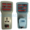 2400W 100V-240V 10A Power Meter Analyzer HP8 - two grey handheld power meters with digital displays, one with a plug inserted and one empty.