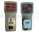 2400W 100V-240V 10A Power Meter Analyzer HP8 - two grey handheld power meters with digital displays, one with a plug inserted and one empty.