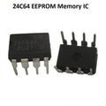 24C64 Serial EEPROM 64k Memory IC - two black 8-pin DIP integrated circuit chips with white printed text, viewed from the top and bottom.