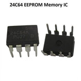 24C64 Serial EEPROM 64k Memory IC - two black 8-pin DIP integrated circuit chips with white printed text, viewed from the top and bottom.