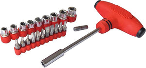 24pcs Set for Home, Office & Multi Purposes T Shape Screwdriver Socket & Bit Tool Kit - Office & Multi Purposes T Shape Screwdriver Socket & Bit Tool Kit showing a red T-handle screwdriver, bits, and sockets.