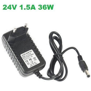 24V 1.5A AC DC Power Supply Adapter Charger - a black wall-plug power adapter with an attached cable and a round DC barrel connector.