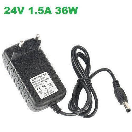 24V 1.5A AC DC Power Supply Adapter Charger - a black wall-plug power adapter with an attached cable and a round DC barrel connector.