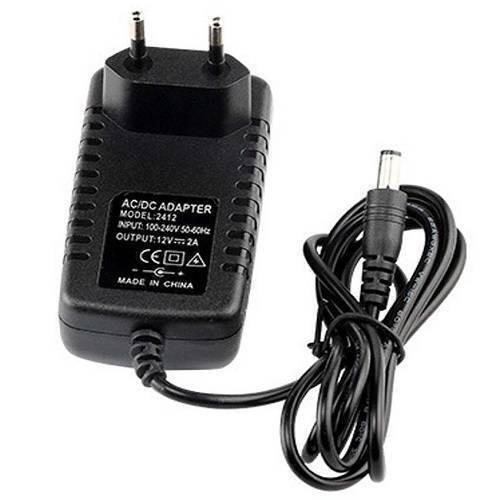 24V 1.5A AC DC Power Supply Adapter Charger - a black wall-plug power adapter with a fixed two-pin plug and a black output cable with a barrel connector.